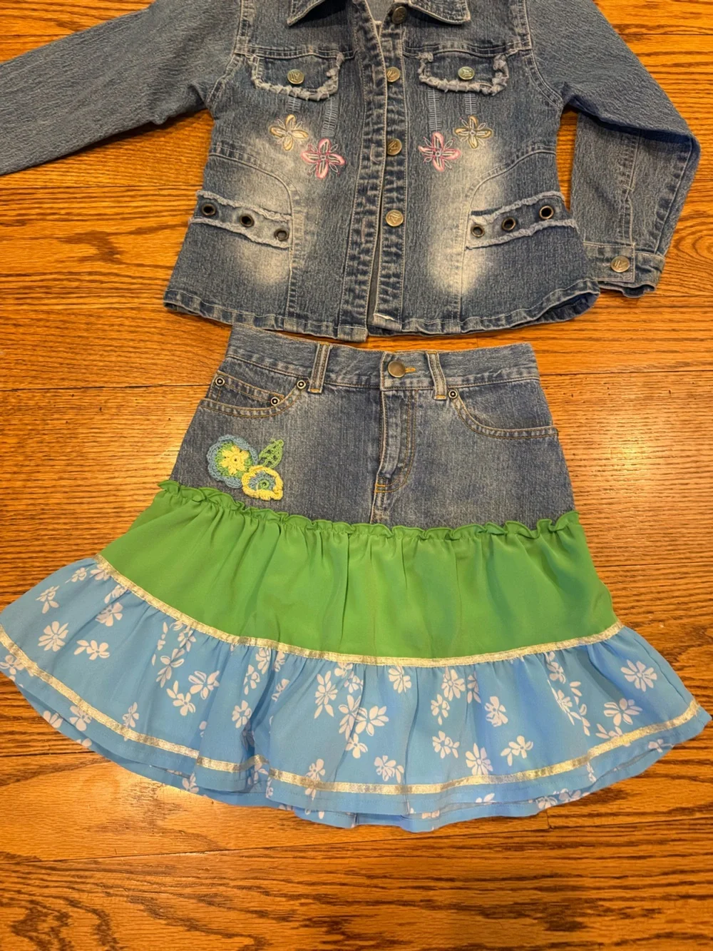 Girls' Blue Denim Jean Jacket with Skirt Set size 7